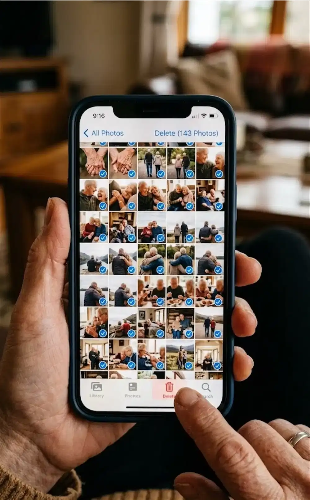 hand deleting photos on a phone to stop checking ex social media and focus on healing from a toxic relationship
