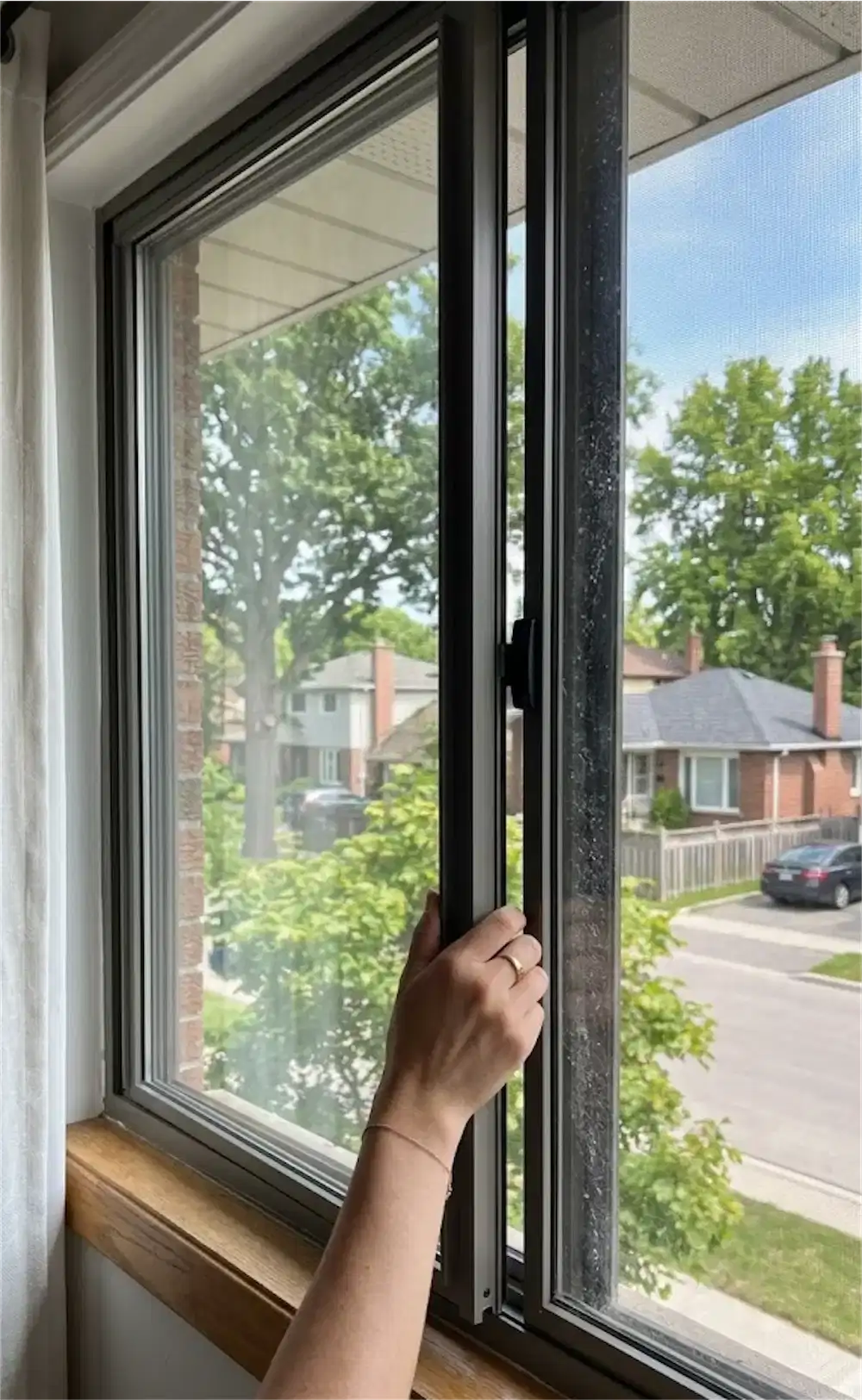 Opening a window to fresh air as a metaphor for freedom and learning how to get out of survival mode after long-term trauma.